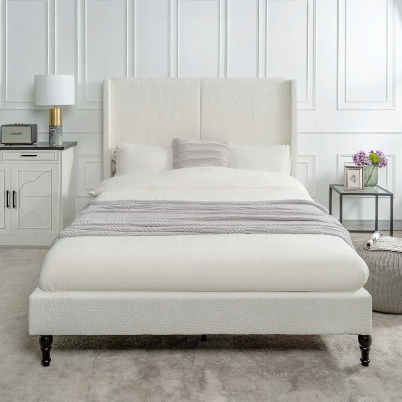 Structure de lit en tissu avec tête de lit rembourrée Boucle, Grand lit