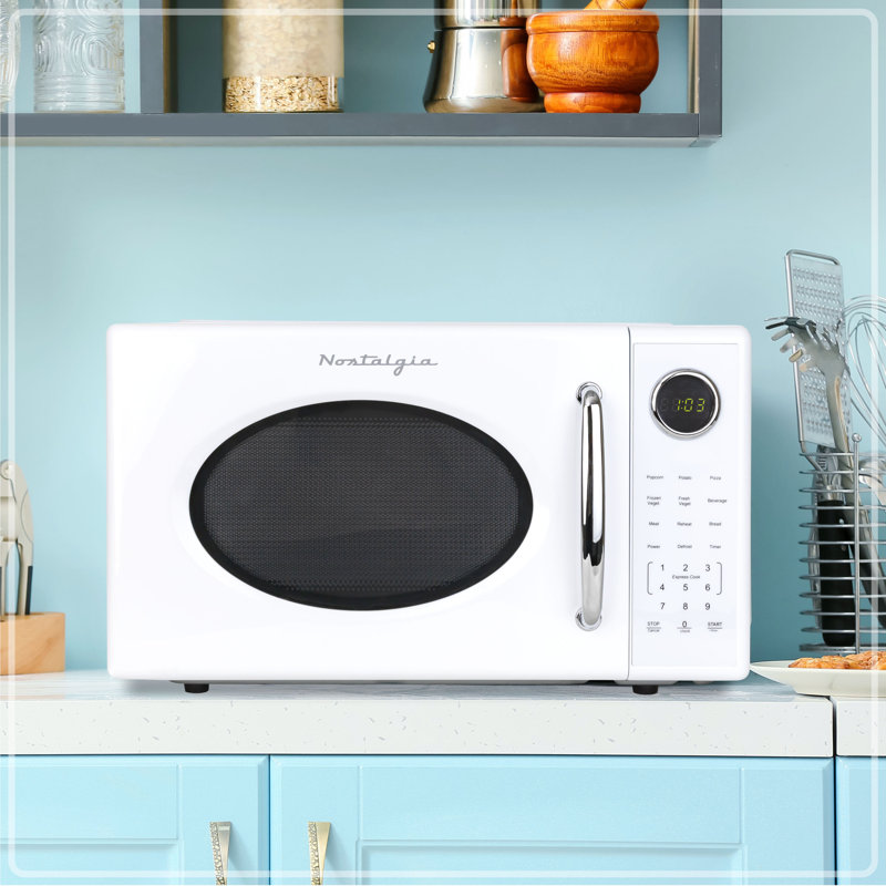 Retro 1.1 Cu Ft Countertop Microwave, White, White