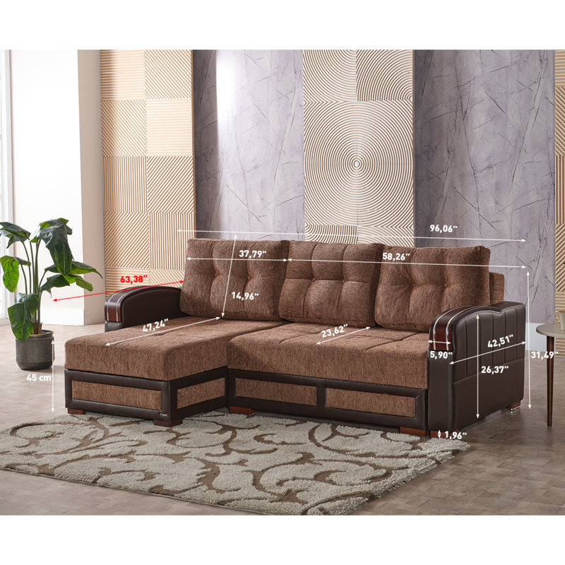 Primenest Urbanedge Upholstered Convertible Sectional With Storage, Brown Chenille 1
