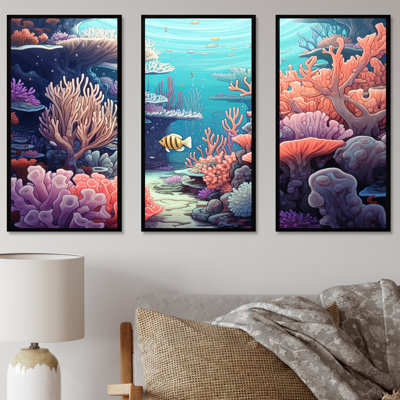 Kawaii clownfish corail Lansdscape - ensemble d'art mural corail sous l'eau