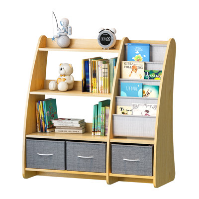 Bibliothèque multi-rangement pour enfants, bibliothèque de présentation avec bacs en tissu amovibles, support de rangement naturel pour salle de jeux, chambre de bébé, école-maison