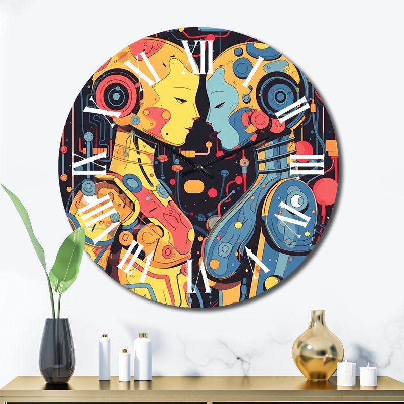 Charmant robot qui célèbre l'amour rétro II - horloge murale robot, Très grand