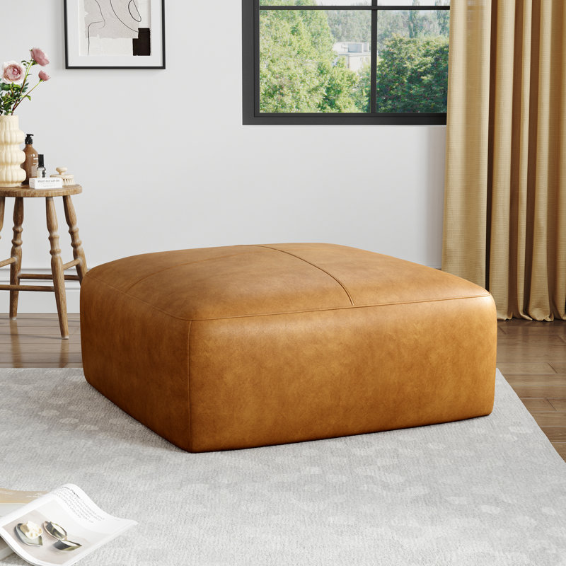 Hustle Square Top-Grain Genuine Italian Leather Ottoman, Brown