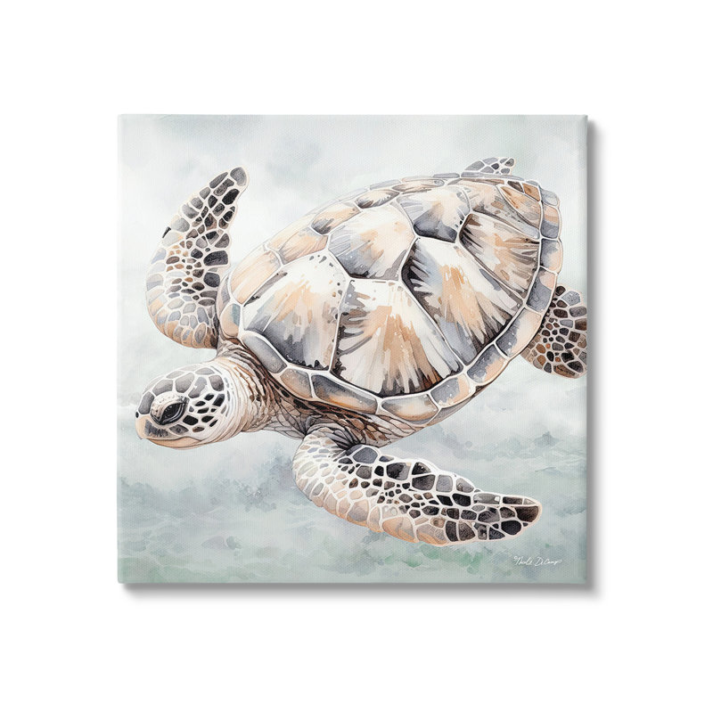 Art mural détaillé sur toile de tortue de mer par Nicole Decamp, H 36 po x l 36 po