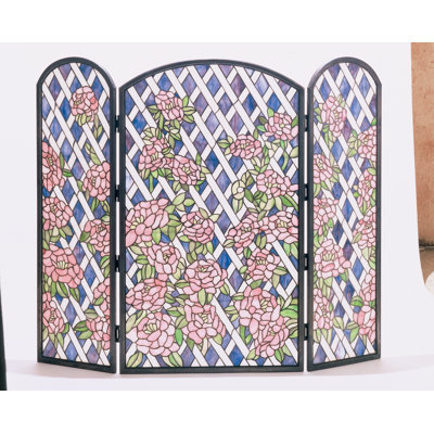 Rose Trellis 3 Panel Brass Fireplace Screen