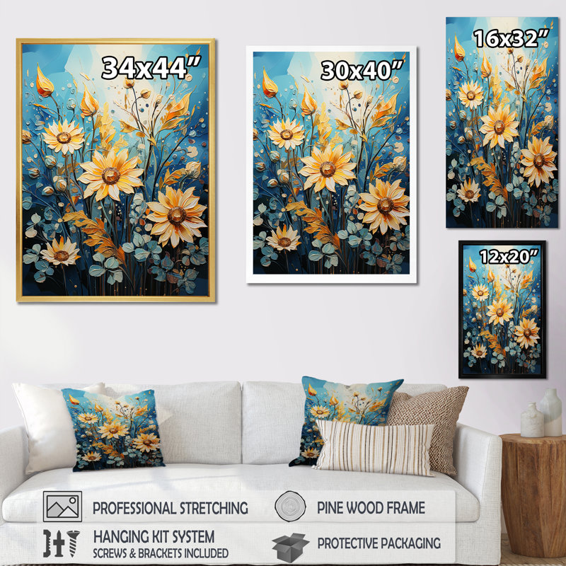 «Expressionist Energy Sunflowers I» sur toile, Cadre photo noir, H 40 po x l 30 po x P 1,5 po