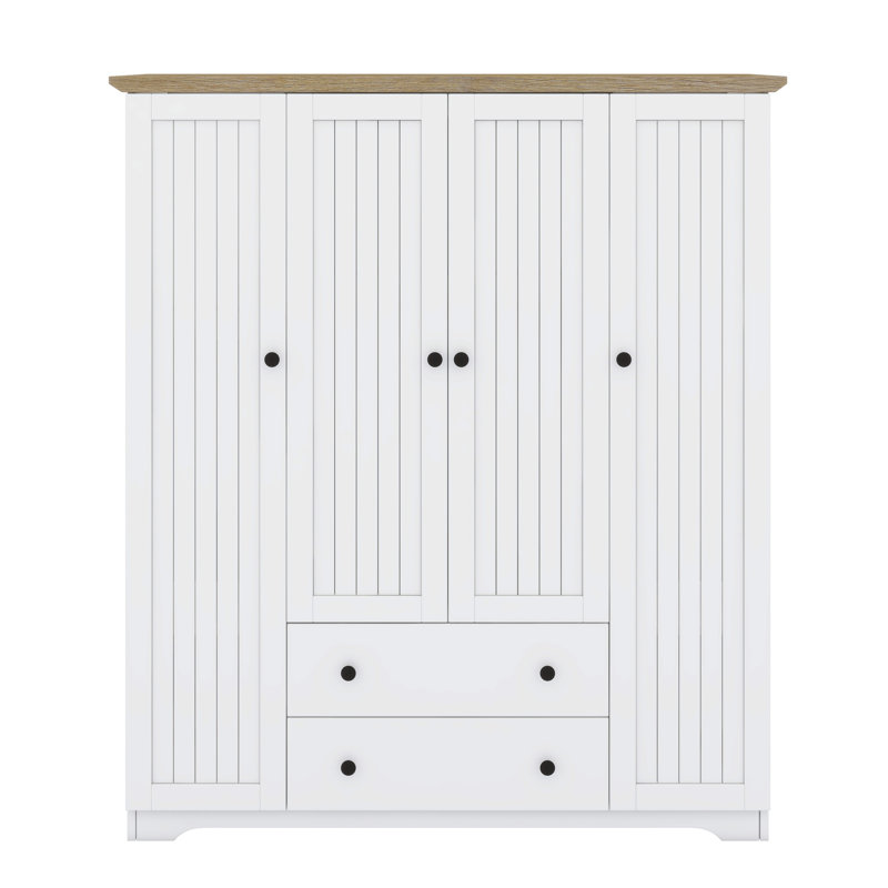 Armoire penderie avec tiroirs et porte, Blanc