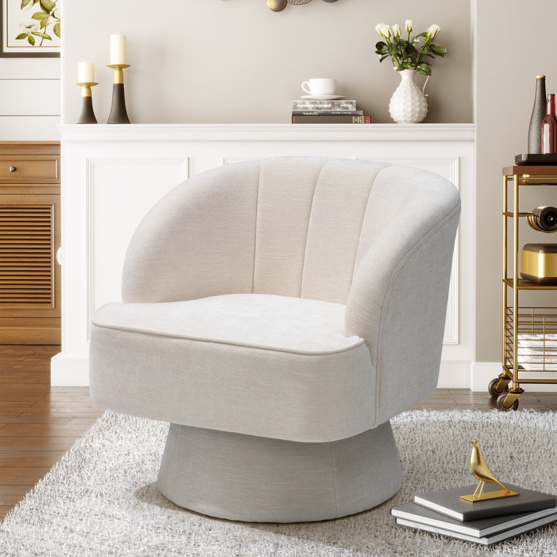 Fauteuil demi-tonneau pivotant Kilan, Velours blanc