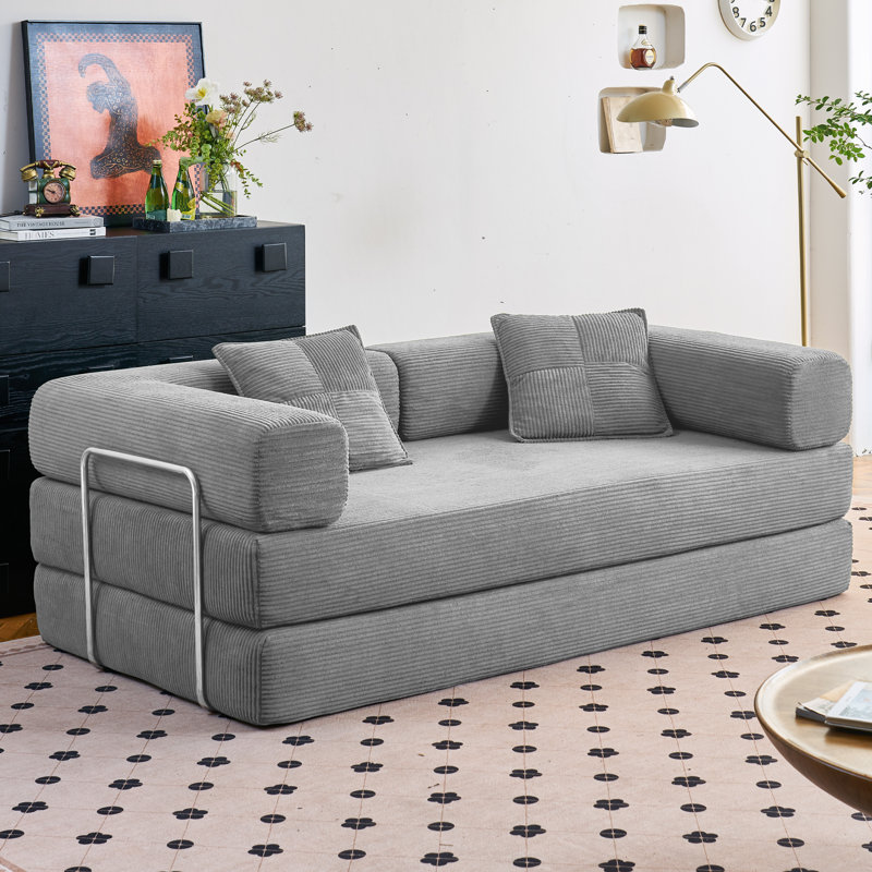 Canapé-lit Boneless Convertible, Gris, H 27,9 po x l 81,6 po x P 40,8 po