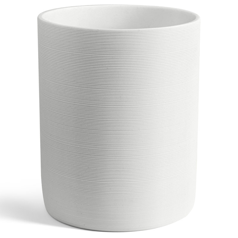 White Ribbed Resin Wastebasket with Flecked Detailing