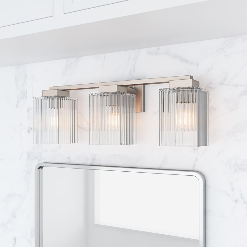 3-Light Silver Vanity Light with E26 Base, Metal Frame and Glass Shades, ETL Certified, Dimmable