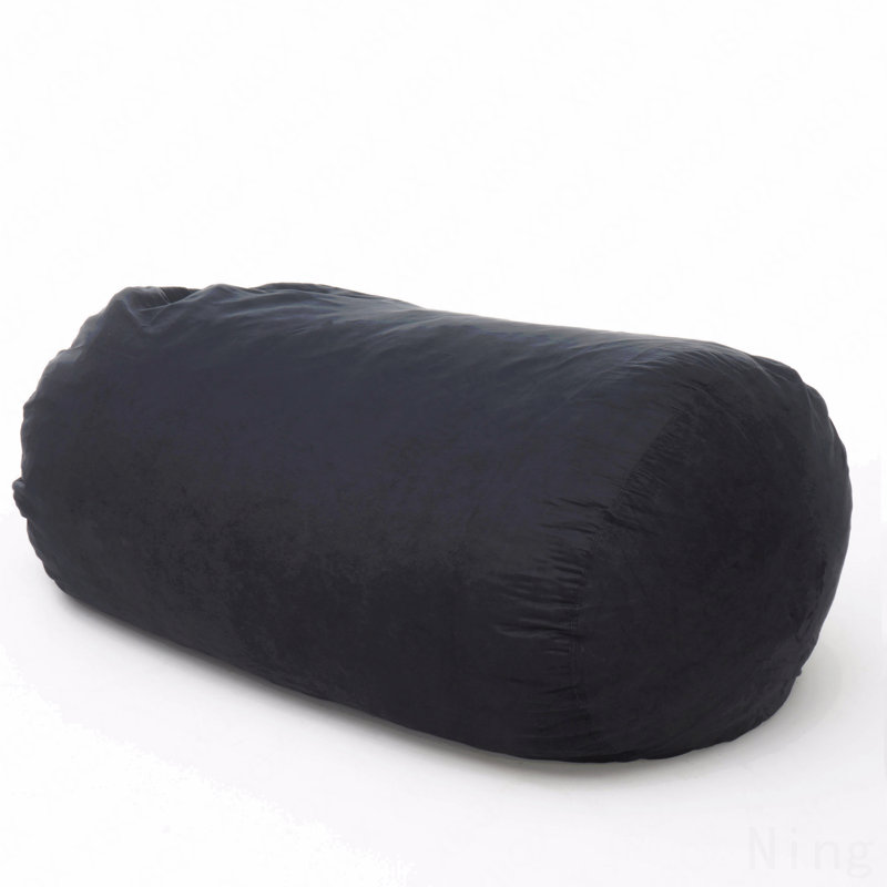 6.5 Foot Suede Cylindrical Bean Bag, Black, Black Microfiber