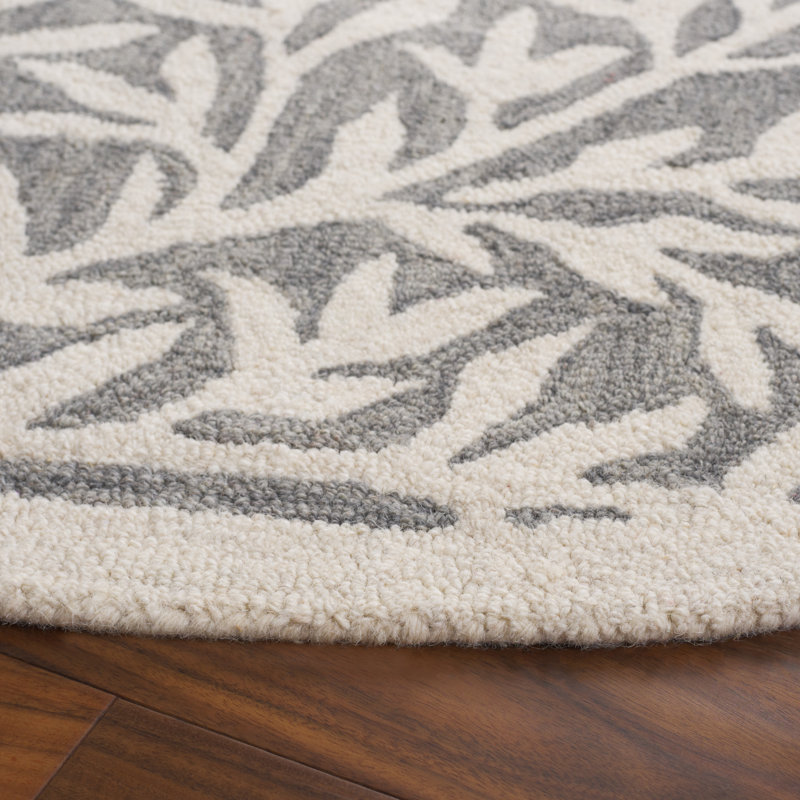 Tapis floral gris / ivoire / gris / ivoire en laine / coton touffeté à la main Martha Stewart, Rond 6 pi