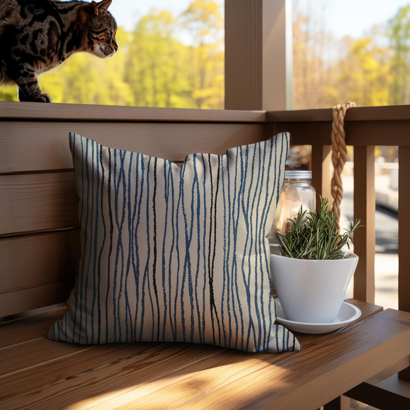 Housse de coussin rayée bleue et noire, Carré, H 15 po x l 15 po