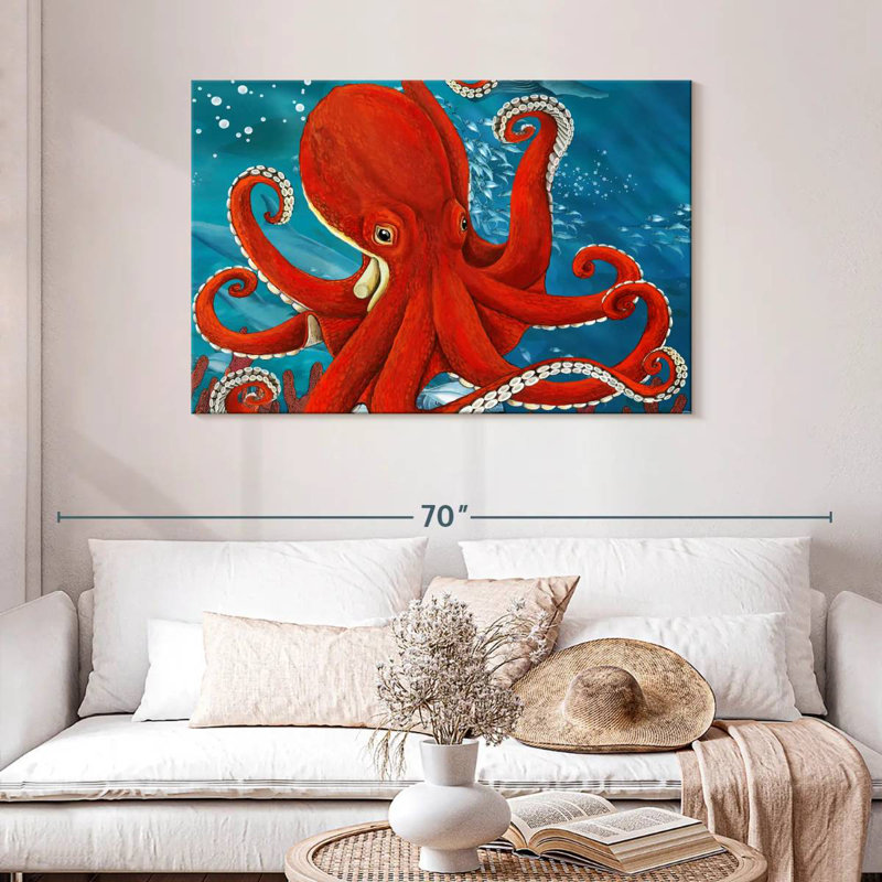 Brampt Vibrant Red Octopus, 30" H x 45" W