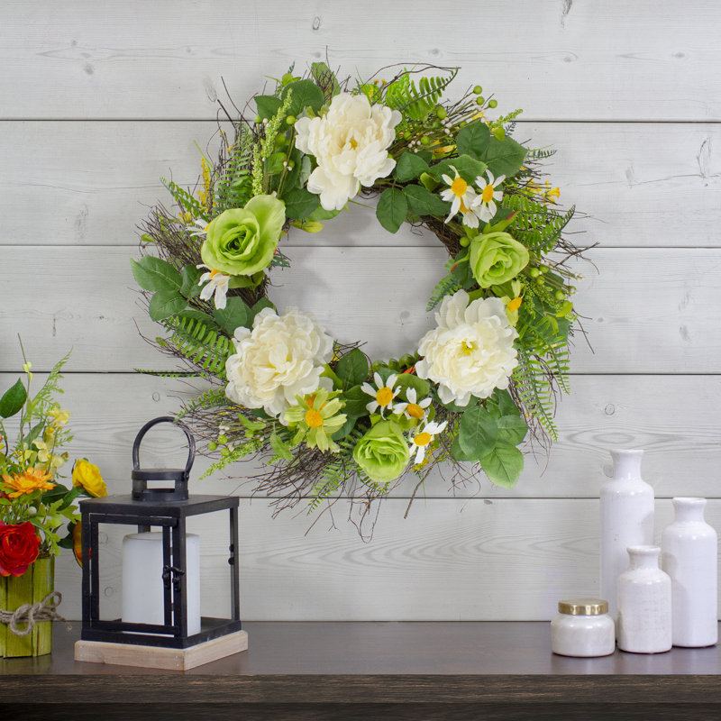 Couronne de printemps artificielle mixte 22 pouces