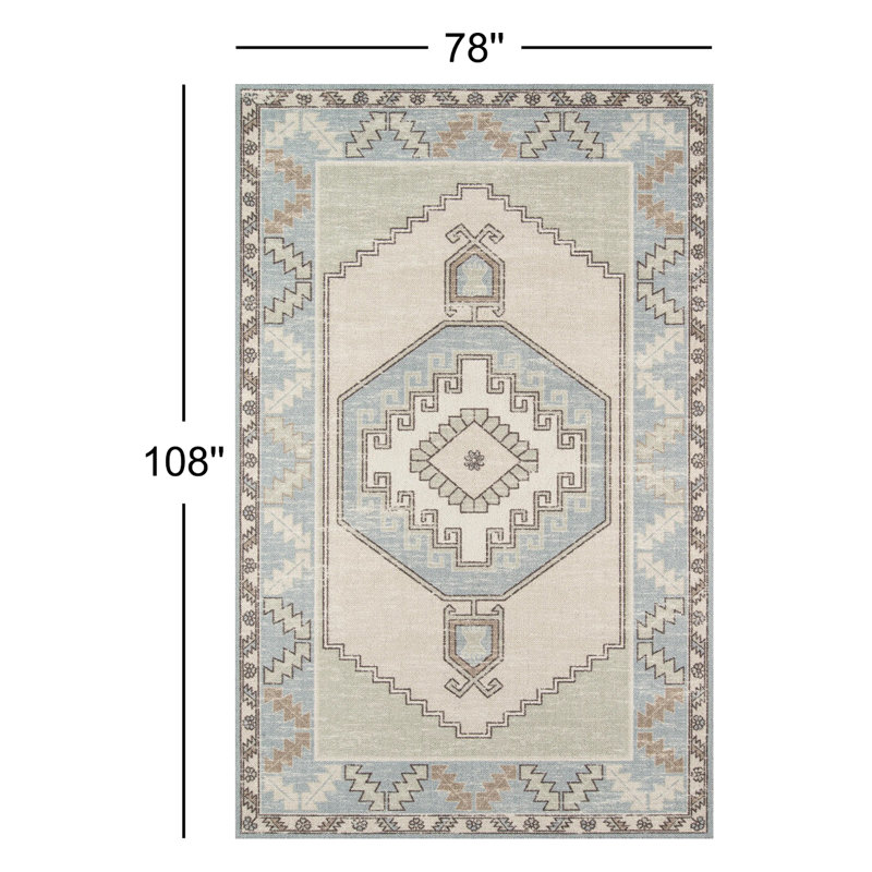 Tapis oriental bleu clair / beige / brun clair Fletcher, Rectangle 6 pi 6 po x 9 pi