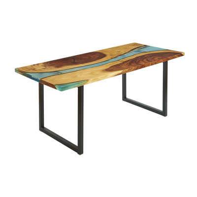 Abi-Rose Walnut Rectangular Wood Top Dining Table with Steel Base
