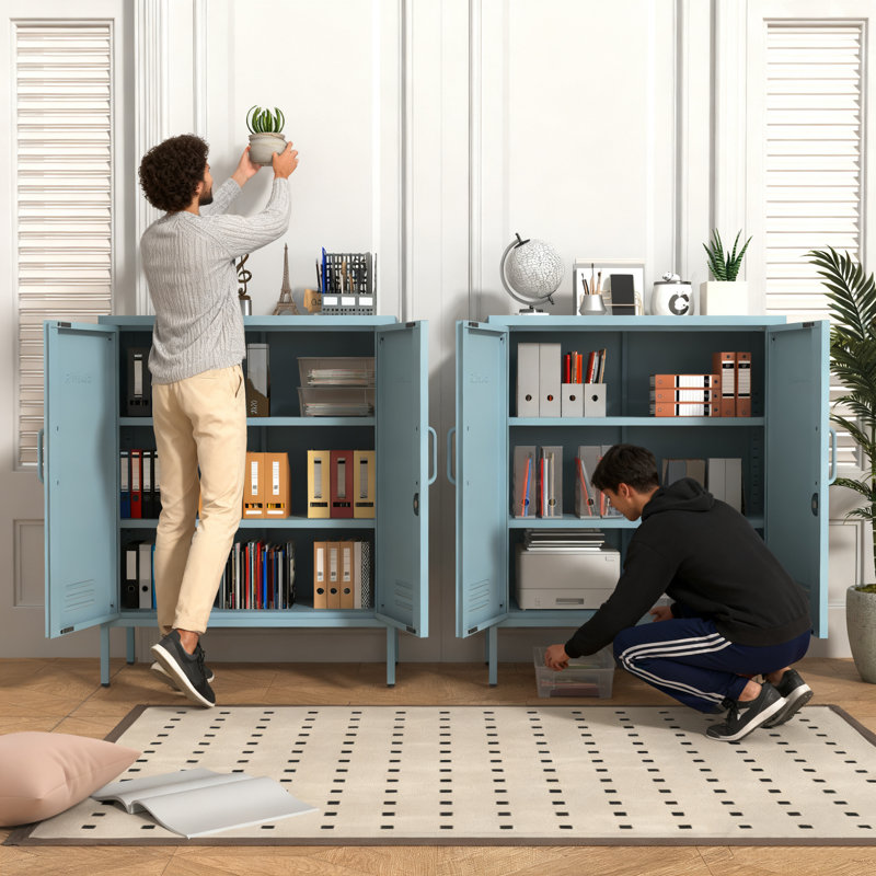 Multipurpose Metal Storage Cabinet with 2 Adjustable Shelves, Heavy Duty & Lockable Storage Organizer Made of Thickened Steel, Easy to Assemble for Home, Living Room