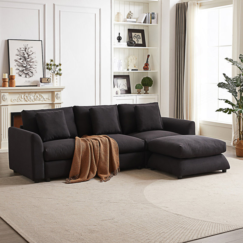 Combination Sofa, Modular Sofa With Ottoman, Black