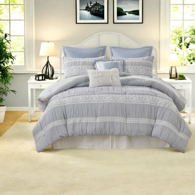 Elegant Chambray Bedding Sets, Polyester Queen With Romantic Jacquard Lace