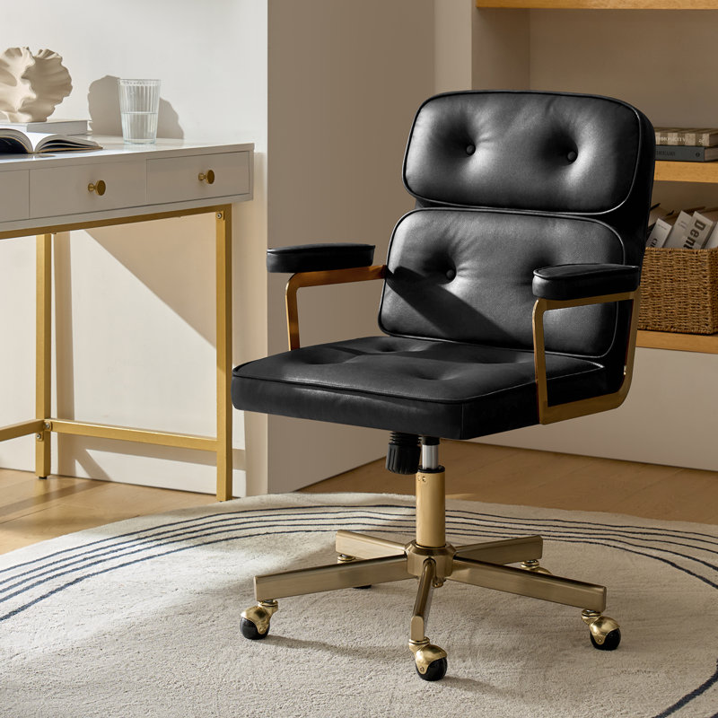Debby 24" W Faux Leather Tilting Swivel Office Chair with Adjustable Height, Black