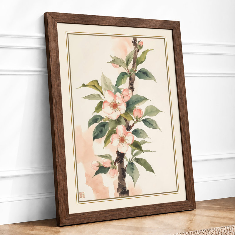 Flowering Branch Study Botanical - Framed Print, A2 - 59.4 x 42.0 cm, Walnut