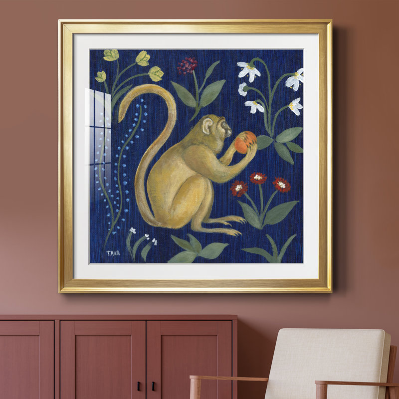 Venezia Monkey Garden I - peinture encadrée, Encadrement doré, H 34,5 po x l 34,5 po x P 1,5 po