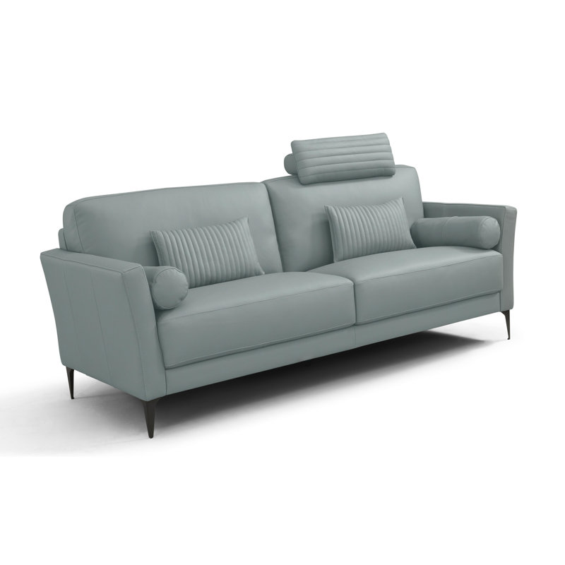 Canapé à accoudoirs carrés en cuir véritable de 84,5 po Cassis, Cuir véritable bleu aquatique