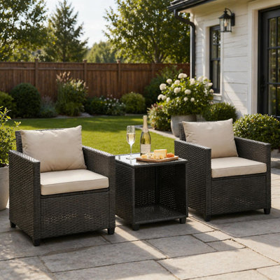 Ensemble de conversation de jardin, ensemble bistro d'extérieur 3 pièces avec cadre antirouille et coussins confortables