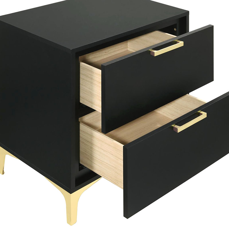 Black And Gold 2-Drawer Rectangular Nightstand