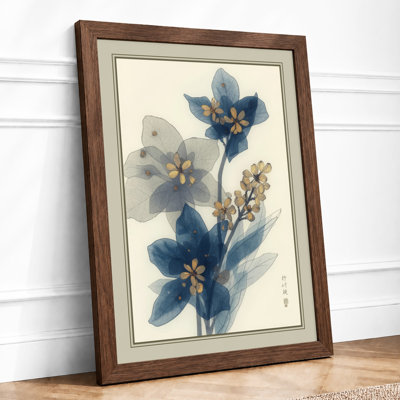 Delicate Blue Blossoms Japandi - Framed Print