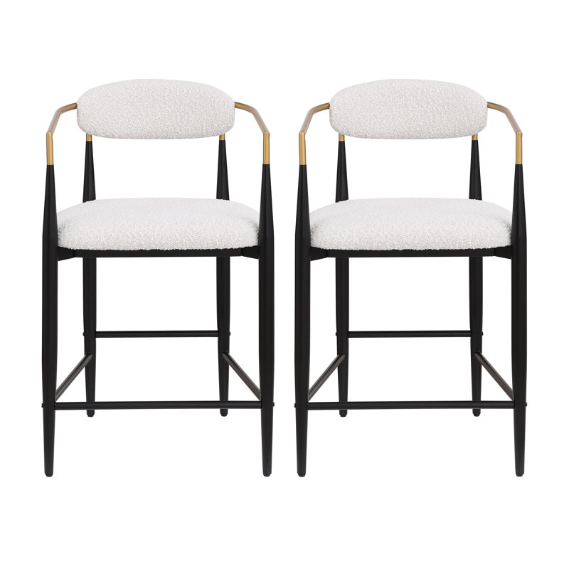 Amen Upholstered Bar Stools, Boucle Beige/Black Base, Counter Stool (25." Seat Height)