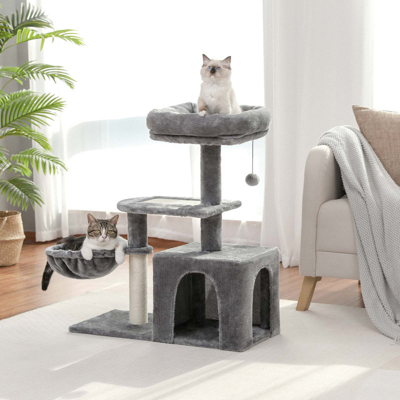 Tour à chat en peluche avec grand condo, hamac et poteau à griffer en sisal