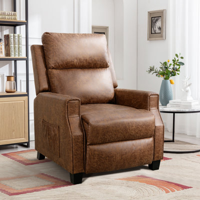 Glori 30'' Wide Classic and Breathable Leather Soft PushBack Standard Recliner