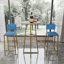 Ensemble trois pièces de table de bar et chaises / structure dorée / coussins de siège et de dossier en éponge / table de bar avec fonction de rangement (doré + plateau brun + coussin bleu)