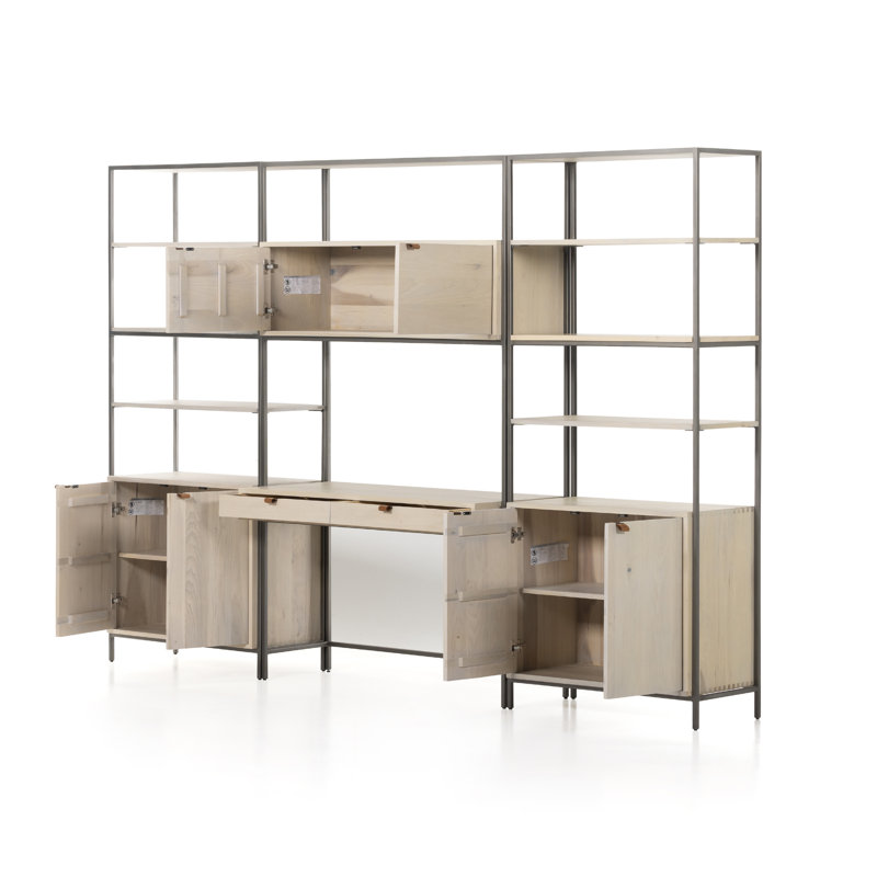Trey 3 Piece Solid Wood Rectangular Writing Desk Office Set with Hutch, Dove Poplar