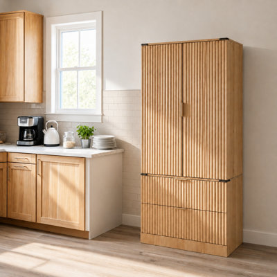 Armoire de rangement autoportante cannelée autoportante 70,9 po x l 31,5 po avec 2 portes et 2 tiroirs