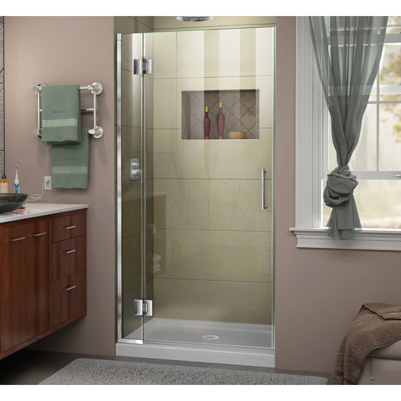 Porte de douche à charnière sans cadre L 36 po x H 72 po DreamLine Unidoor-X, Réversible, Chrome chrome, 36"