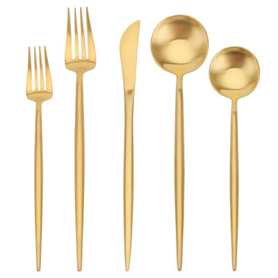 20-Piece Stainless Steel Flatware Set Service For 4, Matte Gold Satin Finish Cutlery Set With PVD Coating, Durable And Dishwasher Safe For Home, Restaurant, And Formal Dining
