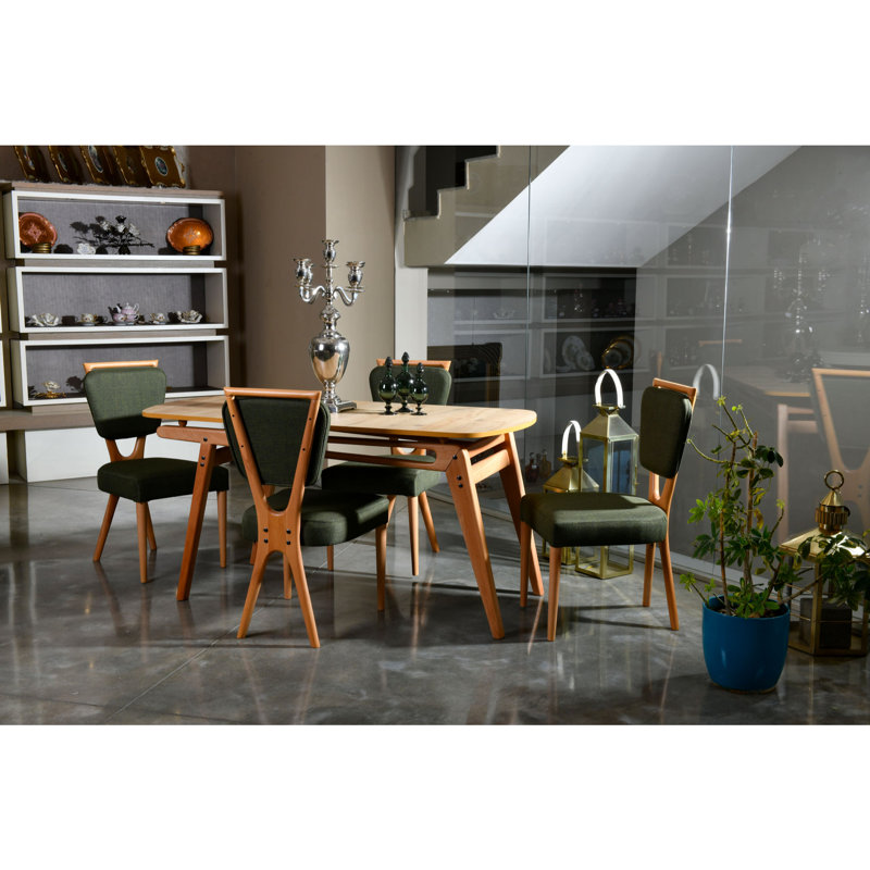 Ensemble repas pour quatre personnes, Chêne / vert