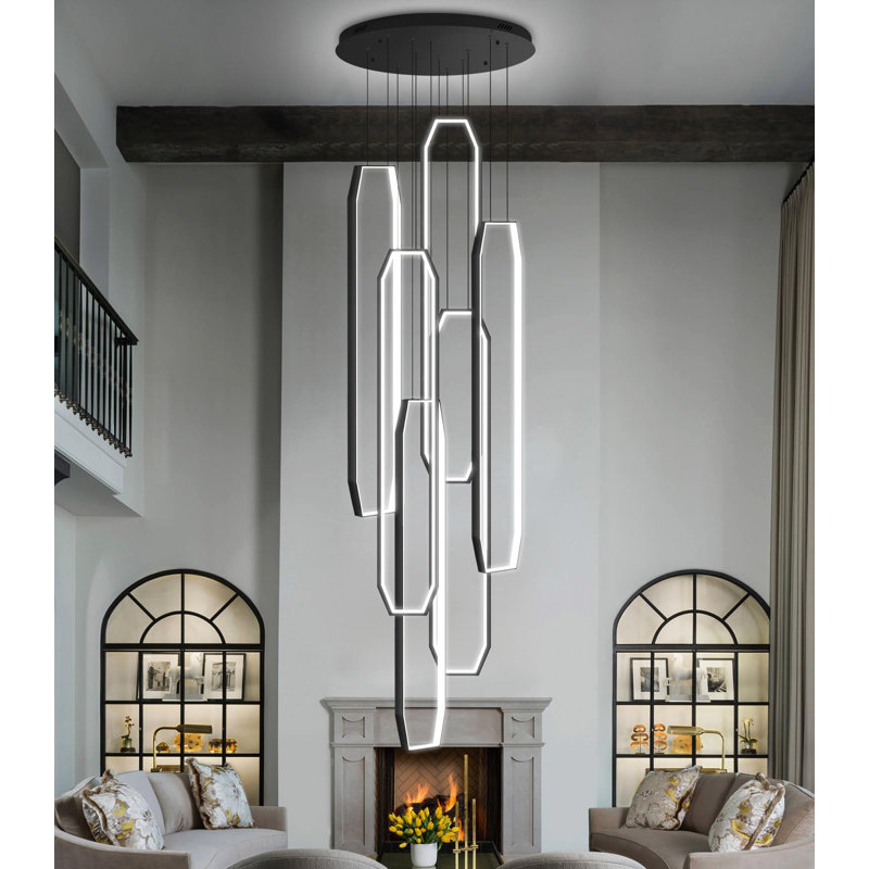 Lustre moderne 6 lumières à DEL, H 138 po x l 23,6 po x P 23,6 po, Noir mat