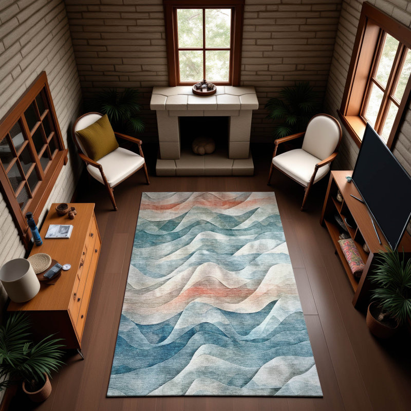 Premium Machine Washable Floyd AMF1619 Waves Rug, Rectangle 3' x 5'
