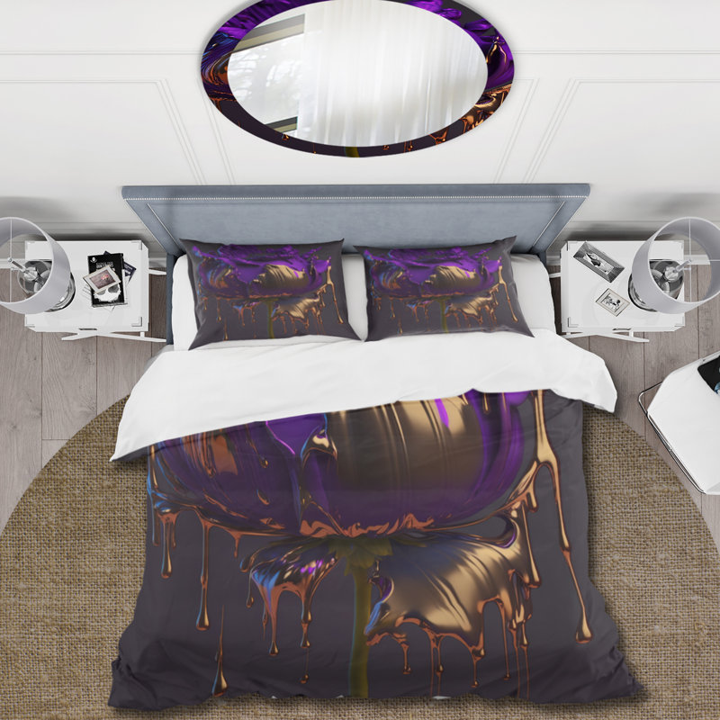 Mauve pivoine liquide or I - ensemble de housse de couette floral pivoine - microfibre de polyester