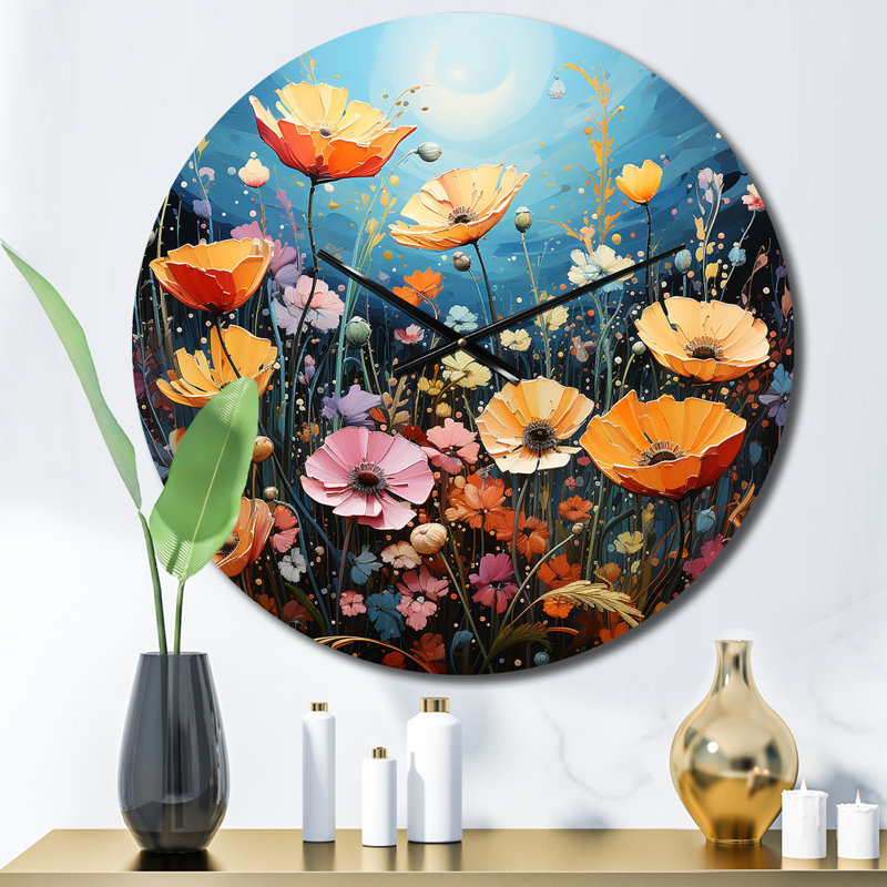 Horloge murale Wildflowers Vibrant Meadows Pointillism II, Petit