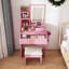 Miroir de coiffeuse 3 couleurs à DEL avec tabouret, coiffeuse rose pour la chambre à coucher, 2 tiroirs et 5 armoires de rangement (4 ouvertes + 1 cachée), éclairage réglable (rose)-2136749680