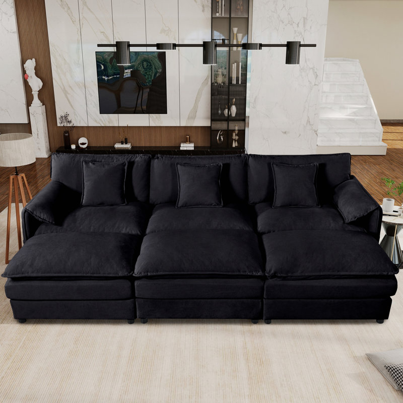 Canapé modulaire avec 3 repose-pieds et coussins moelleux