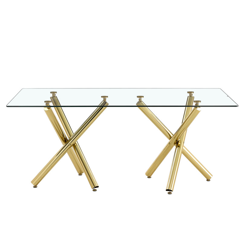 Table de salle à manger rectangulaire en verre trempé transparent 71 po Adella