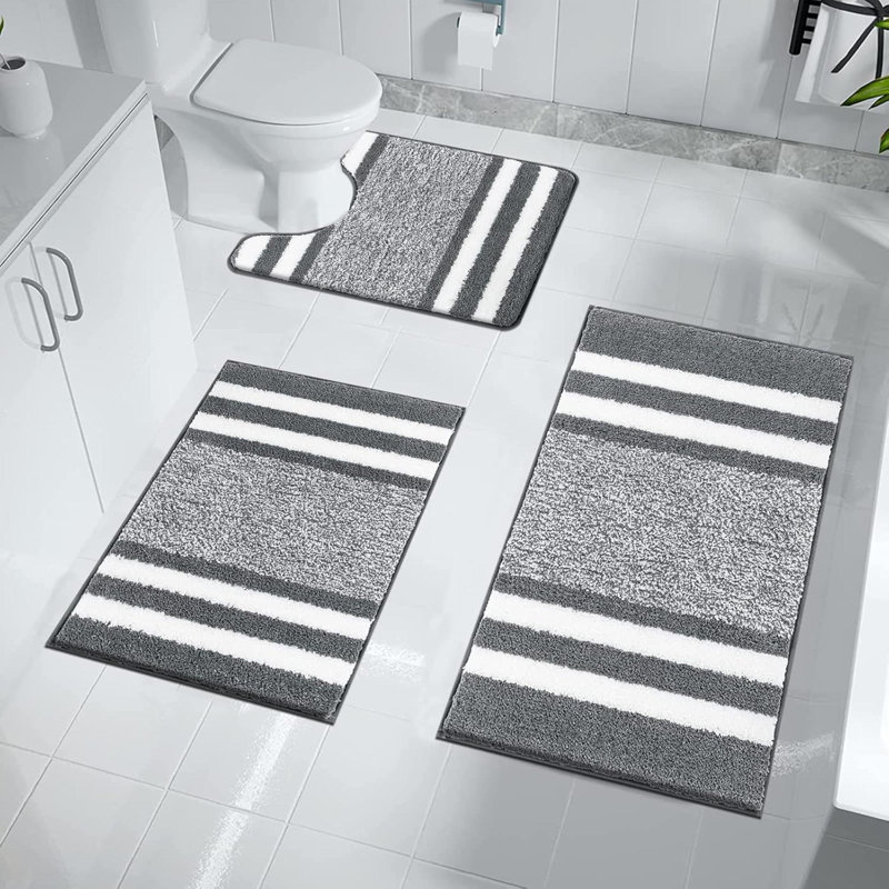3 Pieces Luxury Bath Mat And Pedestal Mat Set Super Soft Microfiber Fluffy Bathroom Rug Machine Washable Absorbent Shower Rugs For Bathroom
