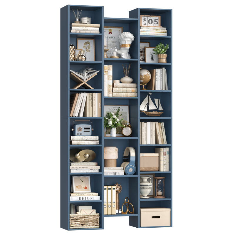 Beetner 71.3''H 8-Tier Cube Bookcase, Media Storage Shelves (Adjustable Shelves), Prussian Blue